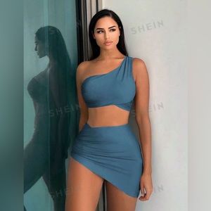 One shoulder bikini dusty blue SHEIN brand new large